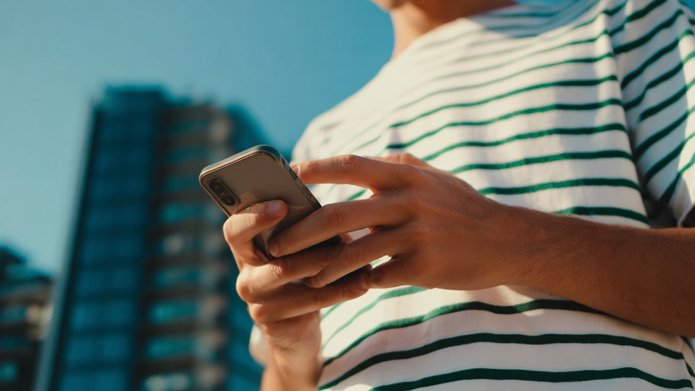 Man som använder sin smartphone för att visa hur enkelt det är att fjärråtkomma bilen tack vare min SEAT-app