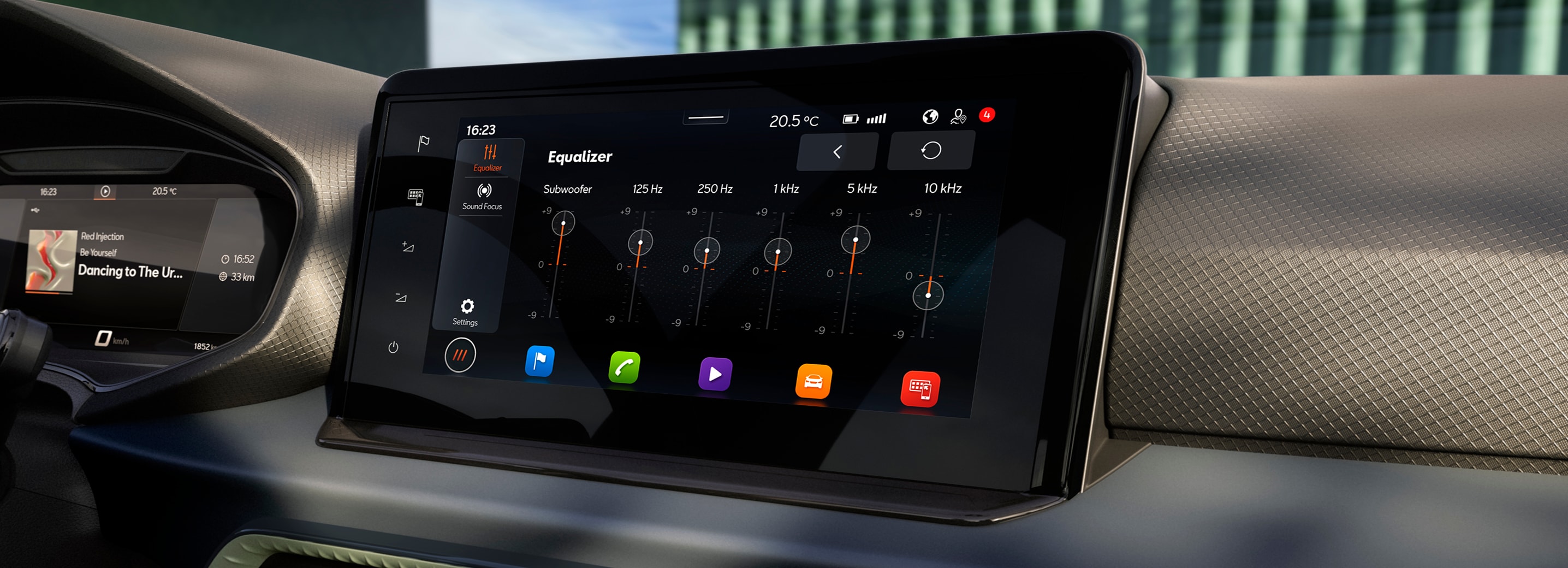 Instrumentpanelen i SEAT Arona, som bland annat innehåller sätesljudsystemet
