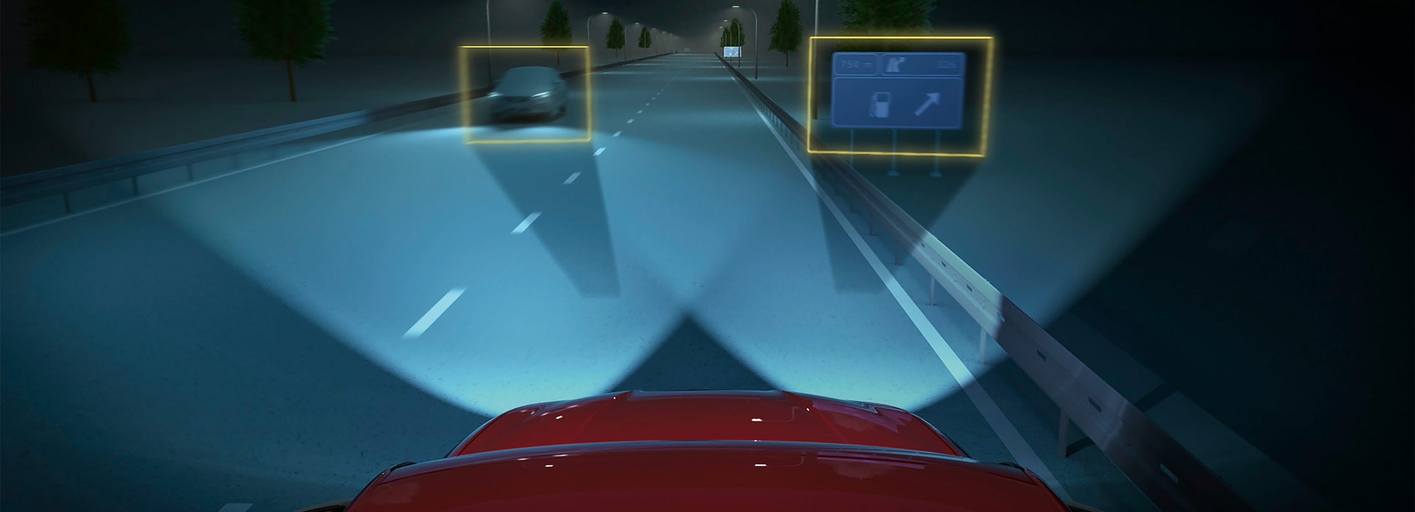 Matrix LED-strålkastare på seat leon sportstourer demonstrerar avancerad teknik som används för ökad säkerhet, inklusive automatiskt nödanrop vid en olycka.
