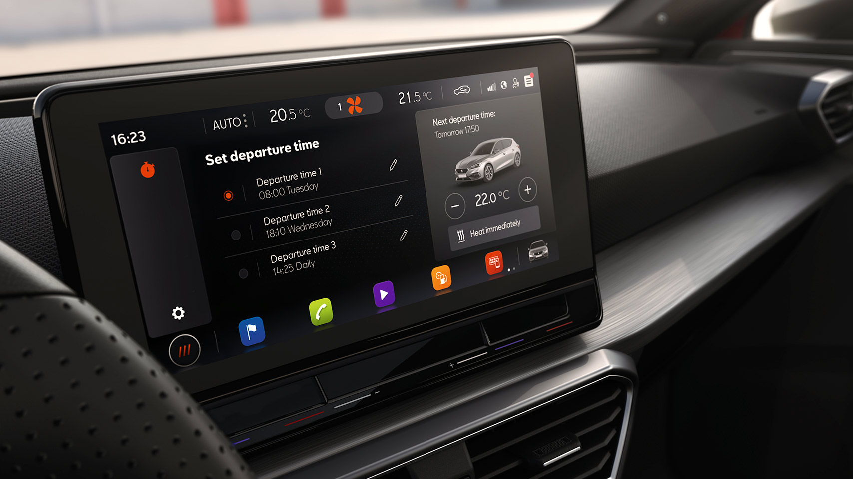 Nya SEAT Leon 2021 vy över navigering och digital display