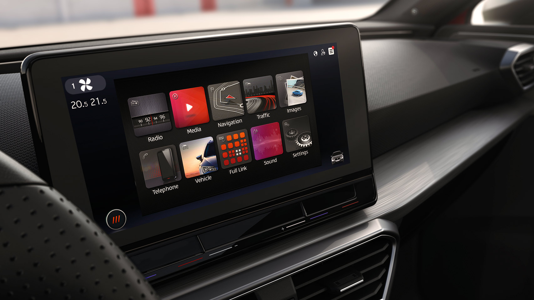 Vy över digital display och meny i nya SEAT Leon 2021