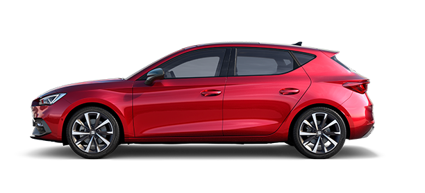 Nya SEAT Leon 2021 i rött, sedd från sidan